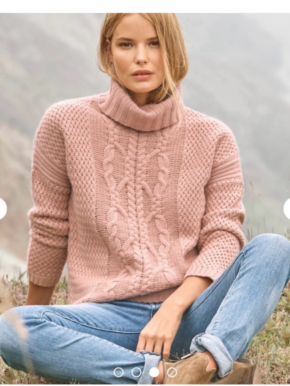 Garnet Hill Blush Cable & Seed-Stitch Turtleneck Sweater